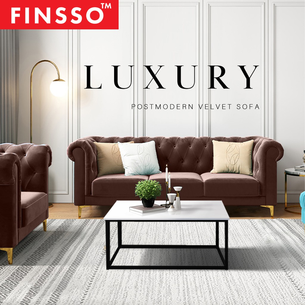 FINSSO: Hernanzo 20 Velvet Fabric Post Modern Chesterfield Luxury Sofa Set