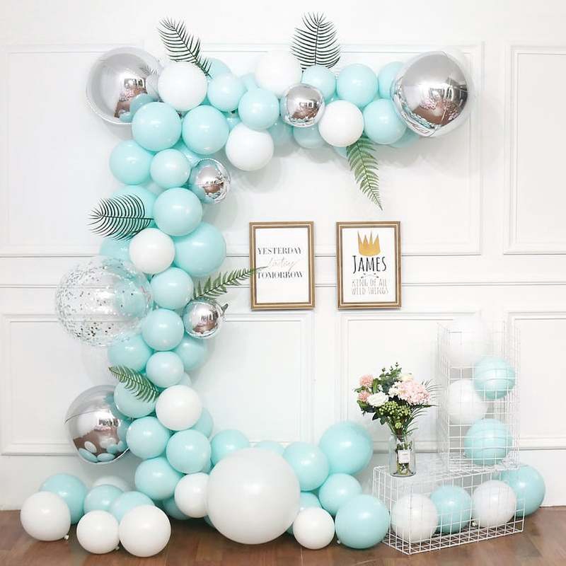 116pcs Latex Macaron White Blue Garland Kit Balloon Chain Leaf For