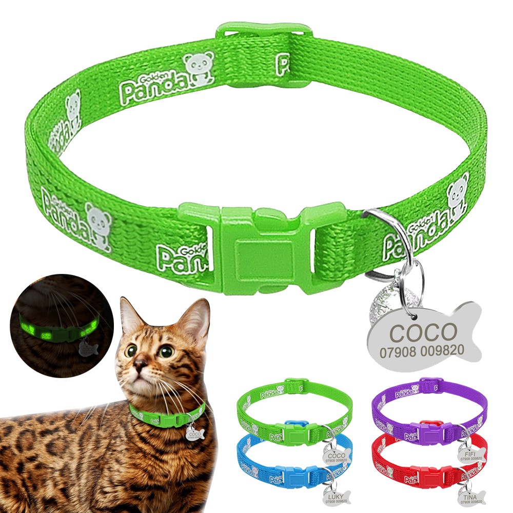Personalised Cat Collars Reflective Noctilucent Cat Name Tags Kitten