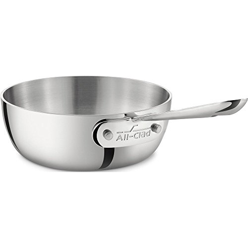 All-Clad 4211 Stainless Steel Tri-Ply Bonded Dishwasher Safe Saucier Pan / Cookware, 1-Quart, Silver - 8701004436