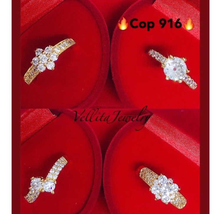 [VJ]Cop916 Ring “Diamond CZ” Anniversary, Engagement Ring 999.9 Bangkok Gold Plated Cincin