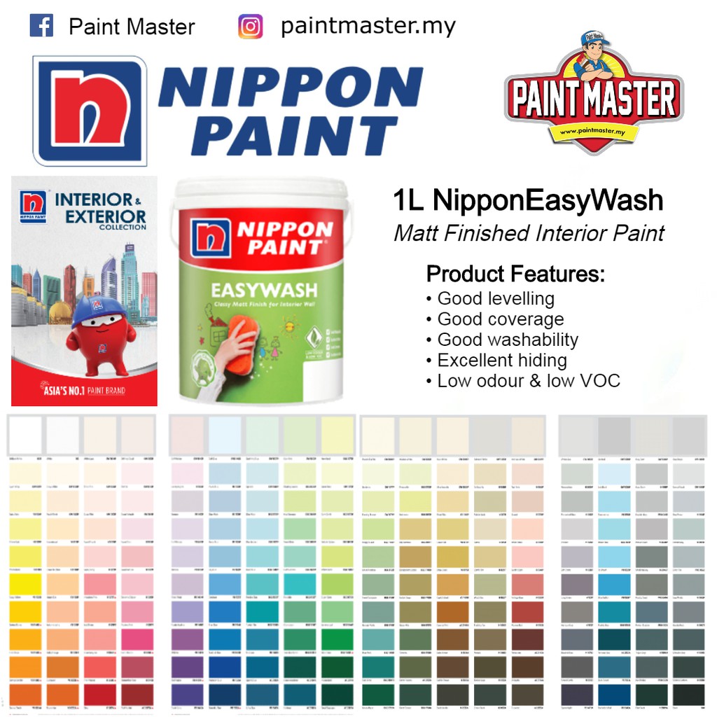 1L NIPPON PAINT EASYWASH Matt Finished Interior Paint - Cat dalam rumah