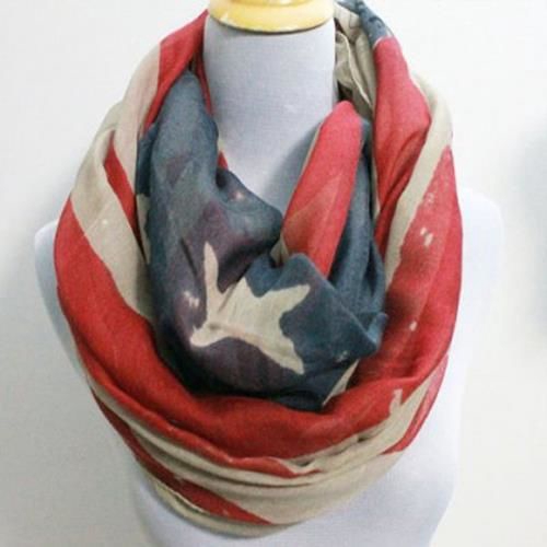 CHIC AMERICAN FLAG SCRAWL PATTERN VOILE SCARF FOR WOMEN (RED)