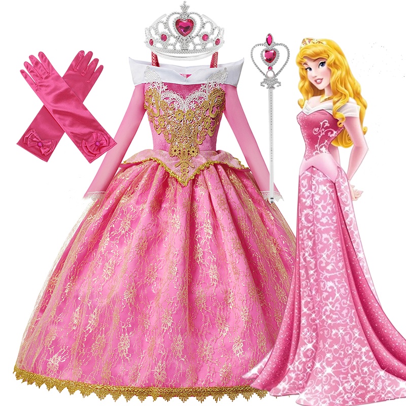 NNJXD Girls Sleeping Beauty Dress Aurora Costume Halloween Party Role Play Costume Princess Cosplay Birthday Christmas Dress