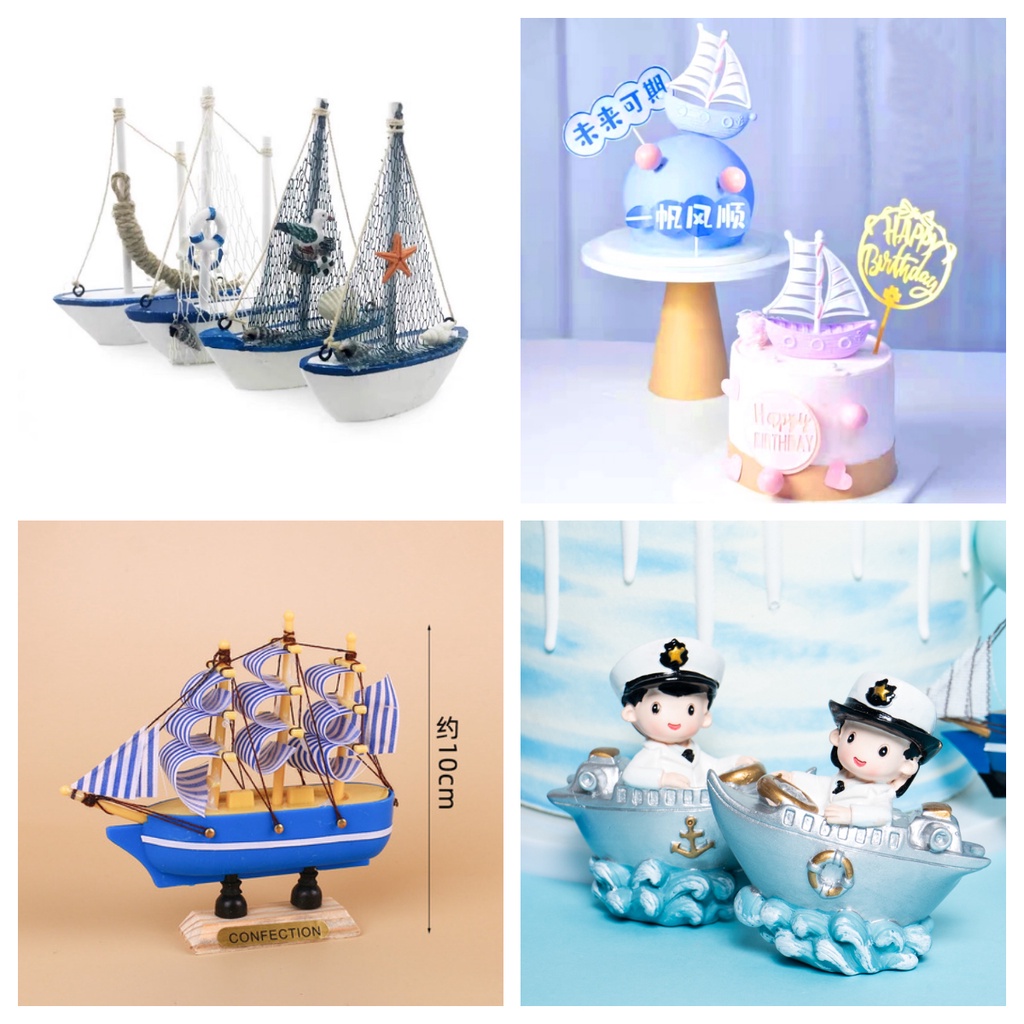 [Ready stock] Sailboat boat ship navy cake topper cake decoration 地中海风格帆船模型生日蛋糕装饰摆件 家居摆设 一帆风顺 乘风破浪 未来可期 船长 海洋现货