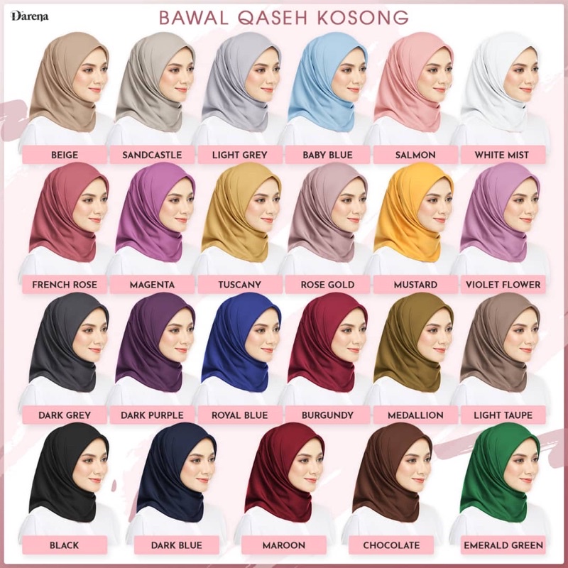 Tudung Bawal Qaseh Plain Satin Darena Scarf | Anti Pekak, Ironless & Mudah Bentuk