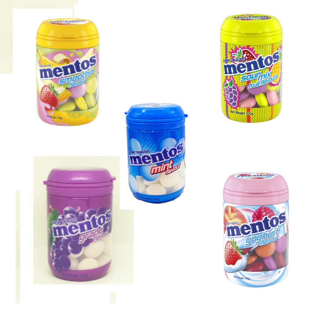 Mentos Chewy Dragees Bottle [ Mint / Grape / Smoothie / Sour Mix ...