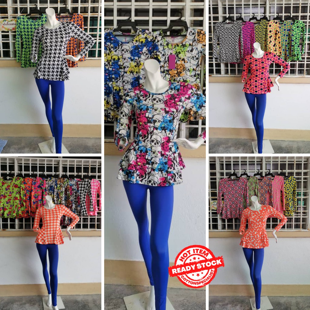 Buy All New Warehouse Clearance Women Tops Women Blouse Elastic Long Sleeve Various Printing Baju Murah Ready Stock Seetracker Malaysia