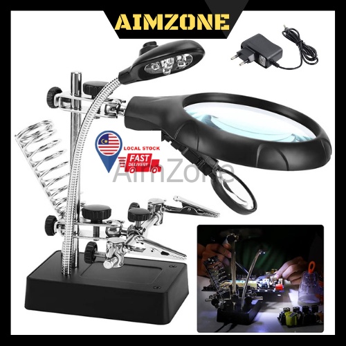 Dandelion LED Light Magnifier Soldering Station – 2.5X, 7.5X & 10X Magnification, Helping Hand With Alligator Clips, Adjustable Stand, For Jewelry, Miniatures, Circuit Boards