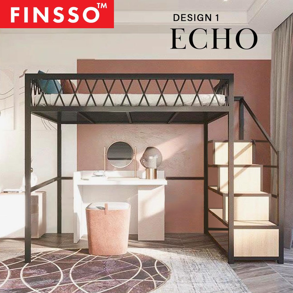 FINSSO: Echo Loft Single or Queen Size Metal Bed Frame / Katil Besi