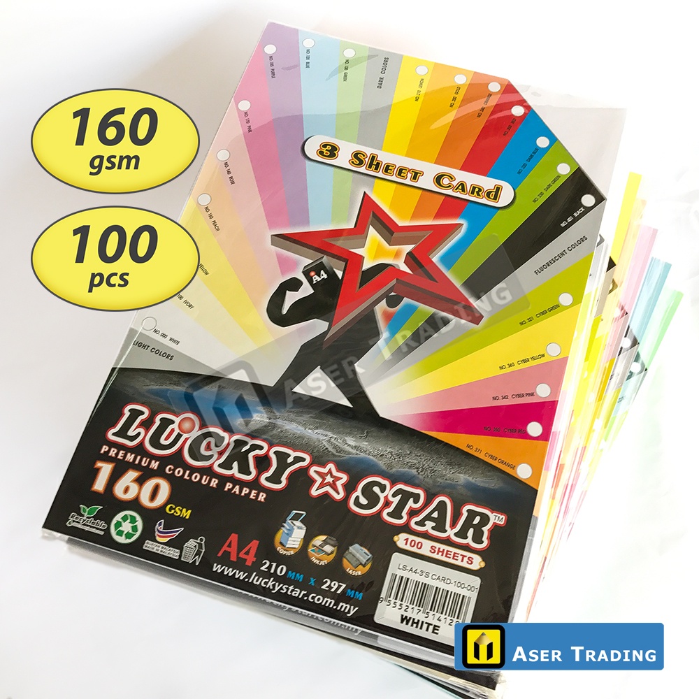 Lucky Star A4 Premium Colour Paper 160gsm 3 Sheet Card Light Colors Shopee Malaysia 2302