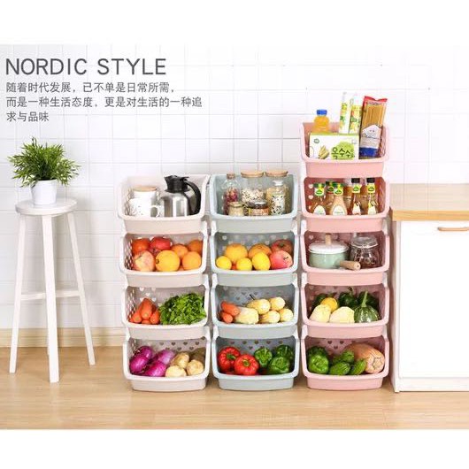 P Stackable Fruit Storage Box Plastic  Kitchen Storage Rack 