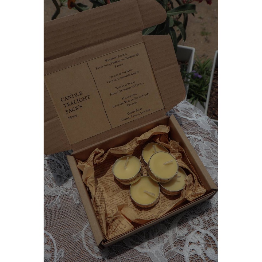 byMelodie Candle Tealight Pack 5-in-1 Samplers (Handpoured Soy& Beeswax Candle Collection) Eco-friendly Scented Candles