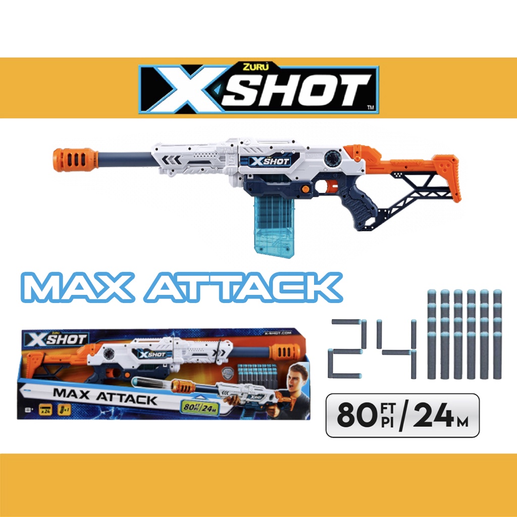 Max Attack Blaster Zuru X-Shot 10 Darts Clip Kids Children's Playset 24M 8F 