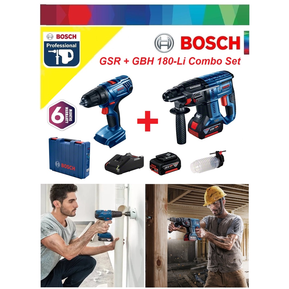 Bosch Gsr Gbh 180 Li Cordless Drill Driver And Rotary Hammer Combo Set Shopee Malaysia 3211