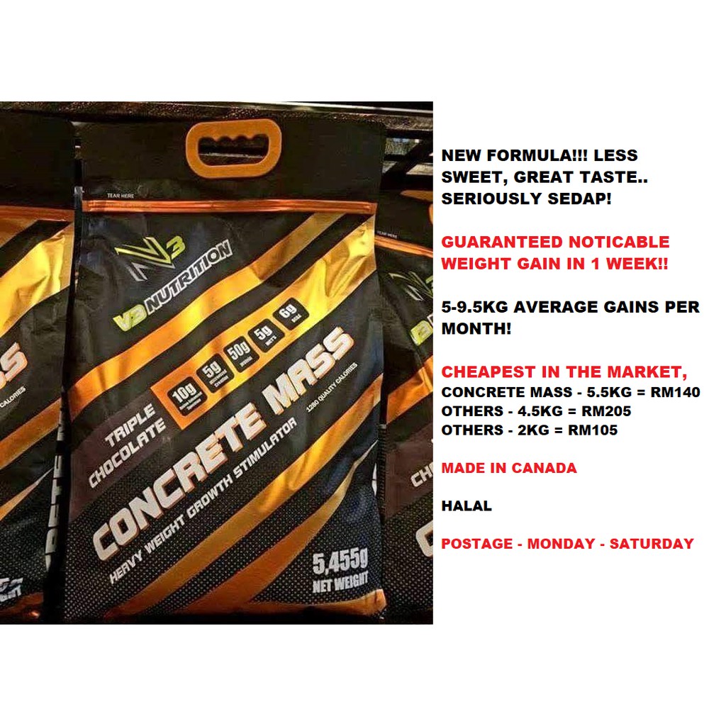 Concrete Mass Weight Gainer 5 5kg New Formla Susu Gemuk Canada Gainer Protein Halal Tambah Berat Shopee Malaysia