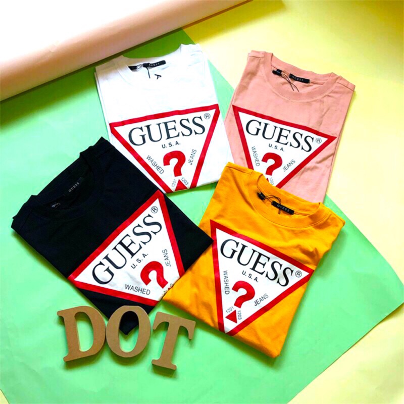 GUESS LOGO TEE Black White Pink Mustard Yellow Inverted Triangle Loose Version Solid Suzy Endorsement Style Men Women Korean Products