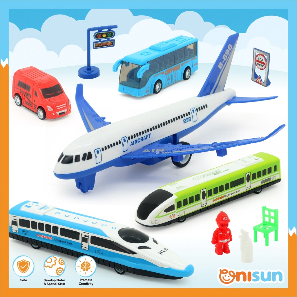 5 In 1 Kids City Rail Model Vehicles With Aeroplane, Mrt, Lrt, Bus Toy 