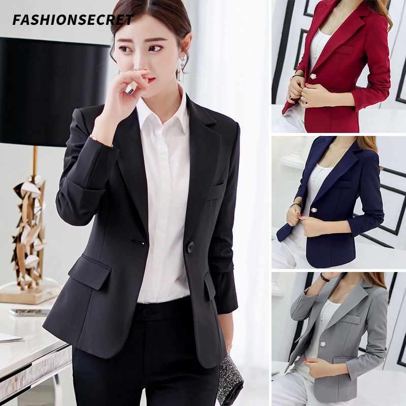 Women Blazer 2022 Formal Blazers Lady Office Work Suit Pockets Jackets Coat  Slim Long Sleeve Casual Blazer | Shopee Malaysia