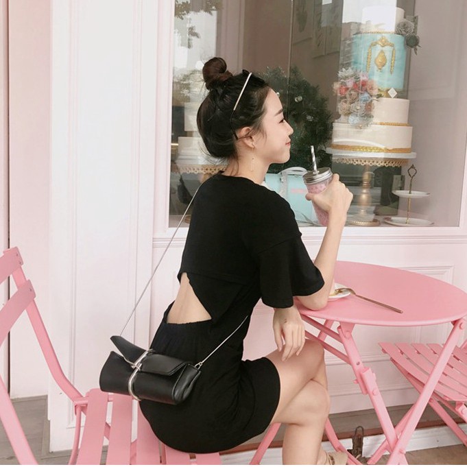Real Shot Spot Dress Dress Short Sleeve Dress Short Dress Short Skirt Dress Dress Black Dress Small Dress Korean Chic Fashion Be Careful Black Top Dress Sexy Vacation Casual Dress