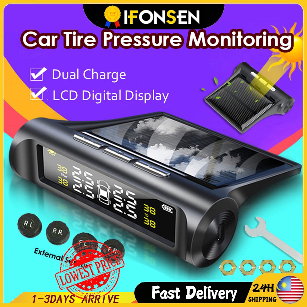 Car Wireless TPMS Tire Tyre Pressure Monitor System Solar Car Tire Pressure Alarm Monitor LCD
