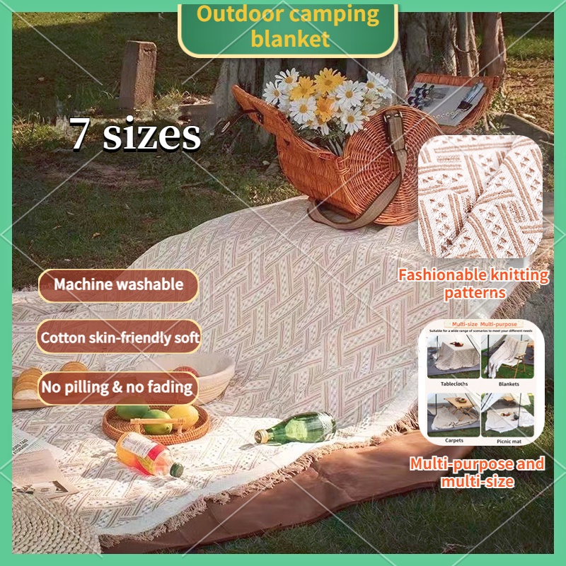 Outdoor camping blanket ins wind camping decorative tablecloth white French sofa towel camping shawl blanket camping excursion portable picnic mat linen skin-friendly camping tent sleeping blanket