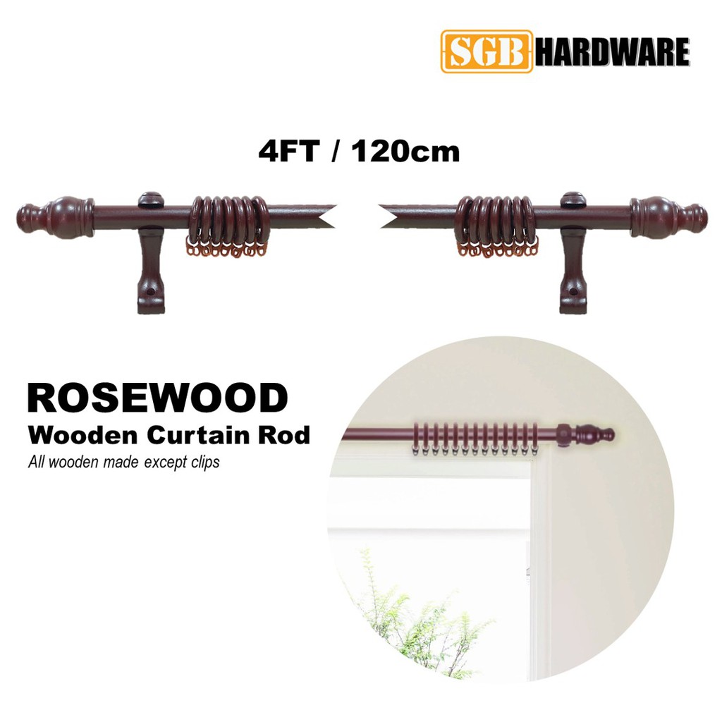 Curtain Rod 28mm Wooden Rod 120cm 4ft Rosewood Dark Walnut Mahogany For Door And 2 Panel Window Shopee Malaysia