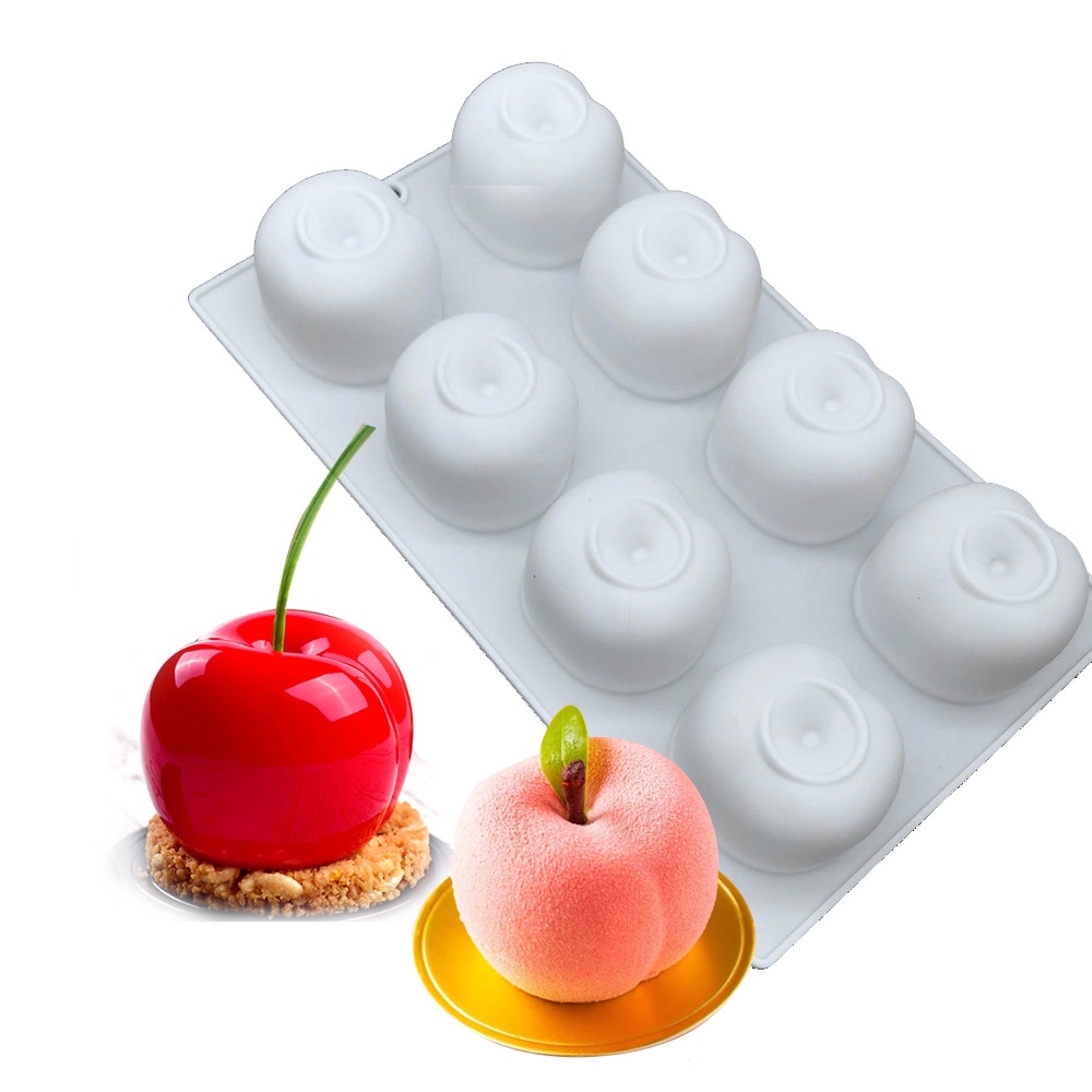 8-hole cherry silicone cake mold French peach mousse dessert cake decoration mold Candle Soap pudding jelly ice mold DIY baking mold