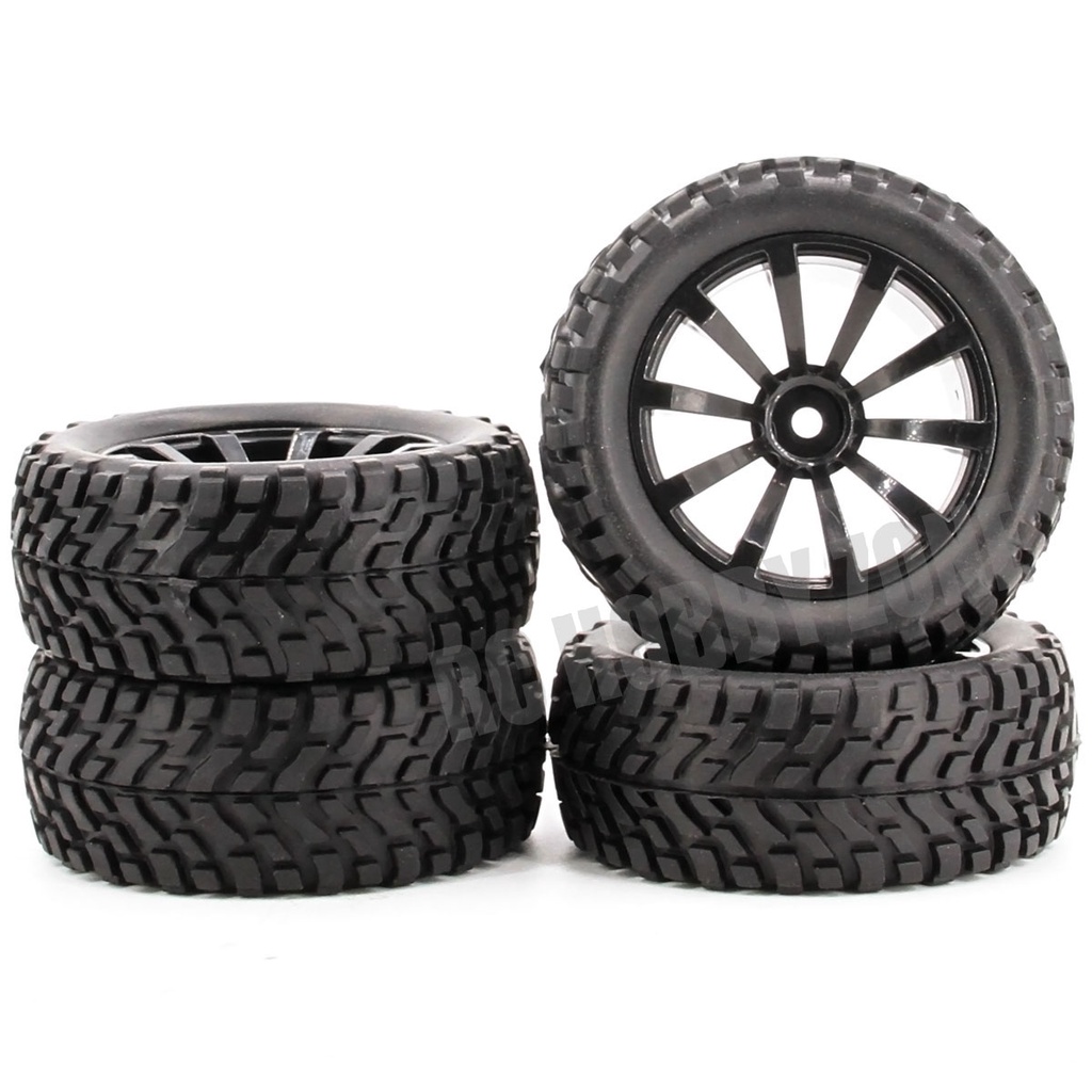 Beard Pattern Rubber Tyre 4x RC1:10 Red 5 Spoke Plastic Wheel Rim On Road Car