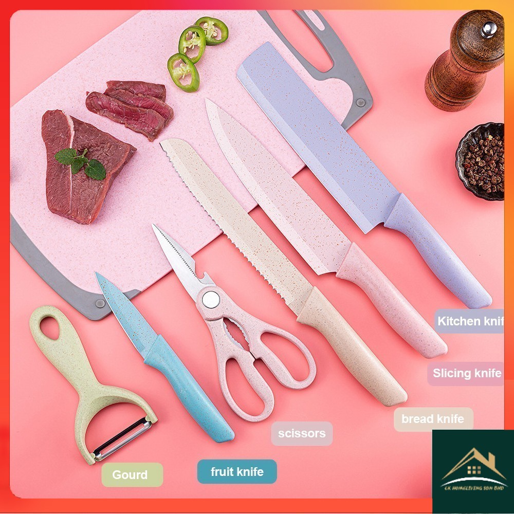 (READY STOCK)Evcrierh Stainless Steel Kitchen Knife Set 6 in 1 High