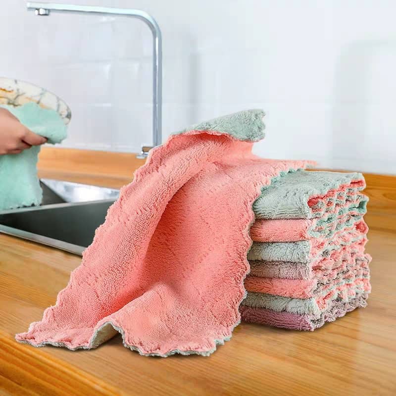 Kitchen Dish Towel Rag Nonstick Oil Doublelayer Dish Washing Cloth Kitchen Cleaning Wipes 1pcs
