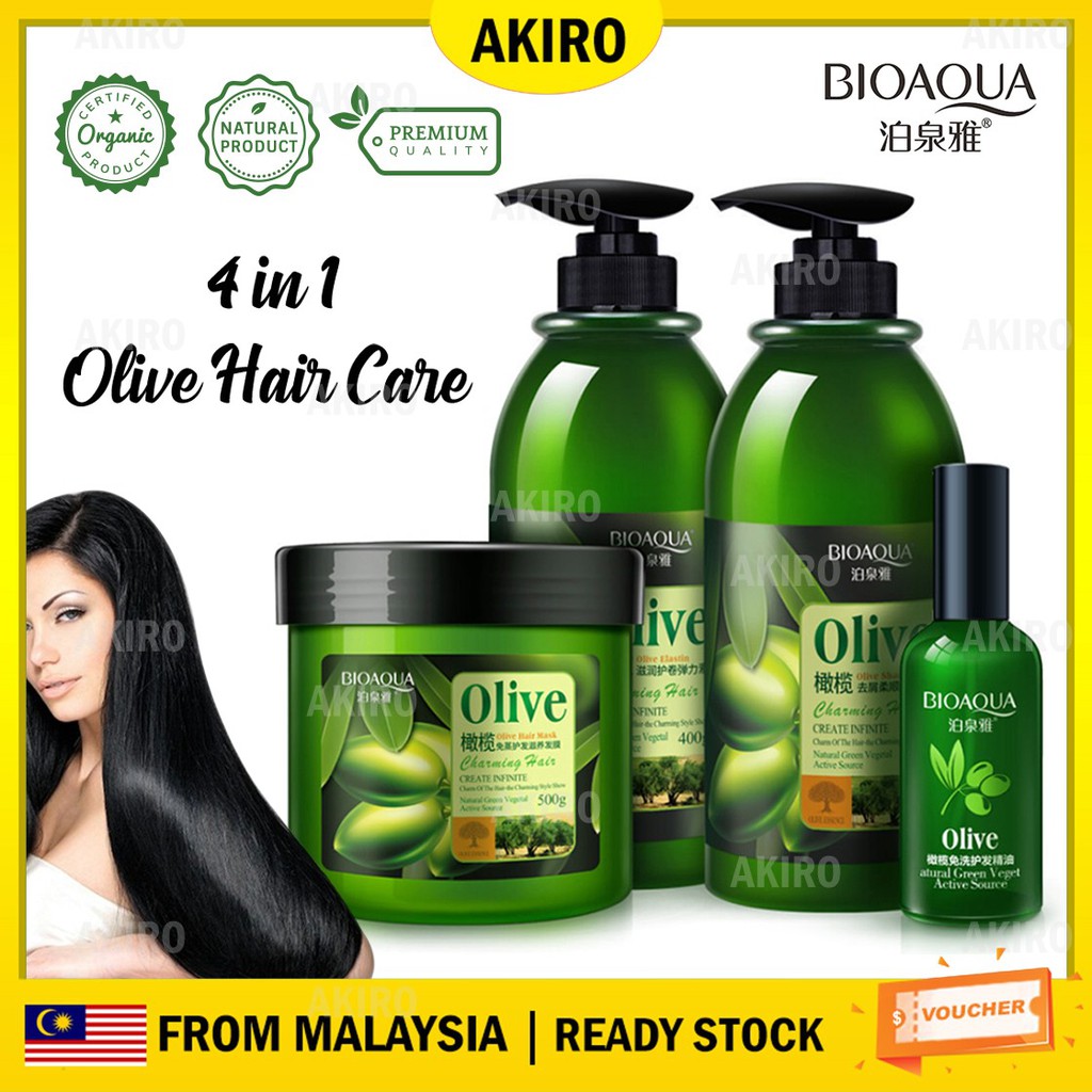 AKIRO 100% ORIGINAL Bioaqua 4pcs Silky Smooth Moisture Olive Hair ...