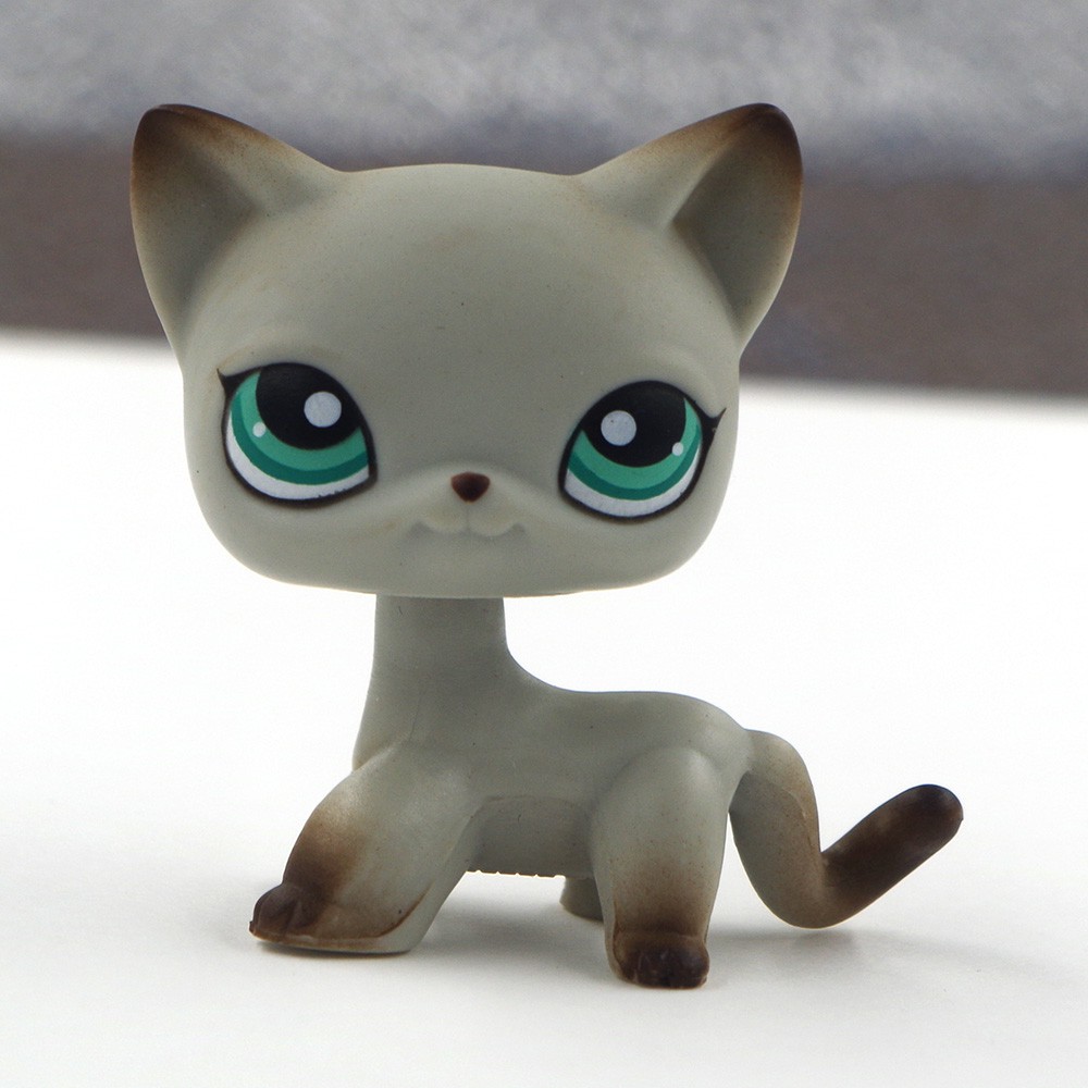 Littlest Pet Shop Toy Lps Cat Gray Kitty Green Eyes Rare Short Hair Cat Gift