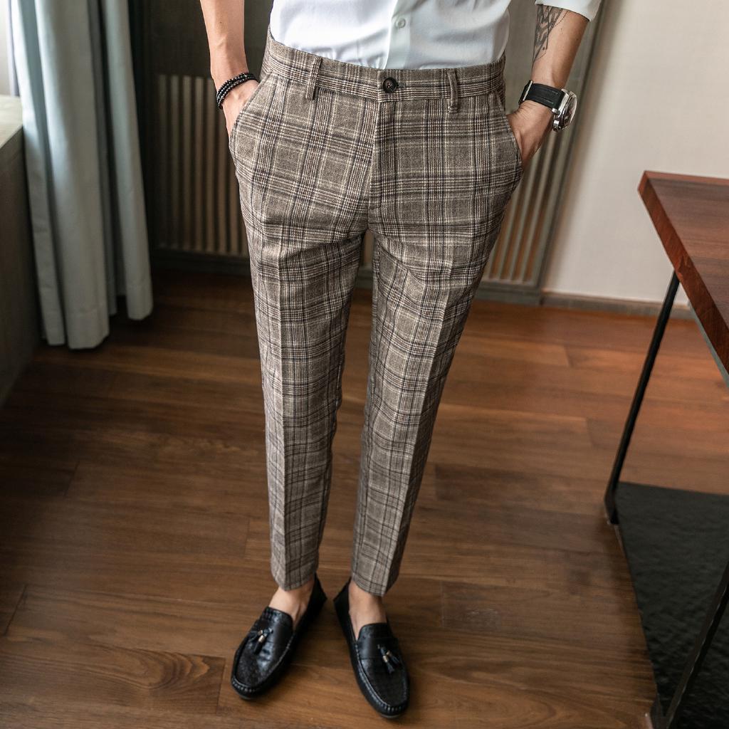 Size 28-36 Men Plaid Ankle-length Pants Casual Fashion Korean Style ...