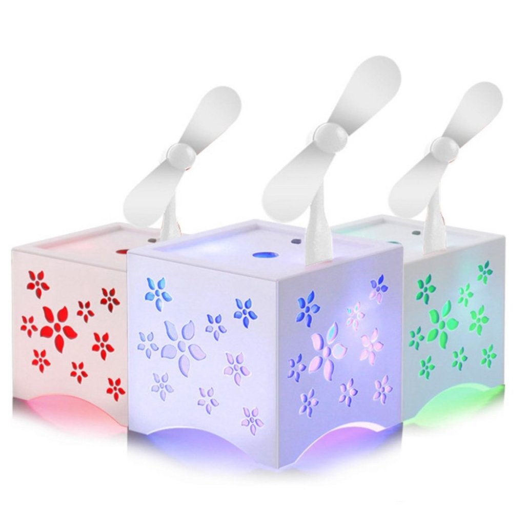Creative USB Hollow 7 Colorful LED Aroma Fan Humidifier Purifier with Free USB Fan + Lightreative USB Hollow 7 Colorful