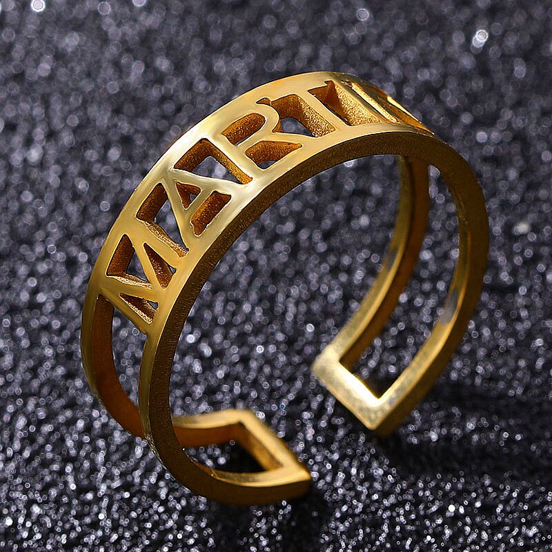 BONLAVIE【Custom Name Ring】 Band Custom Letters Initials Ring Gold Stainless Steel Personalized Ring