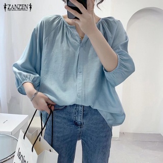 ZANZEN korean blouse women ladies loose blouse plus size long sleeve ...