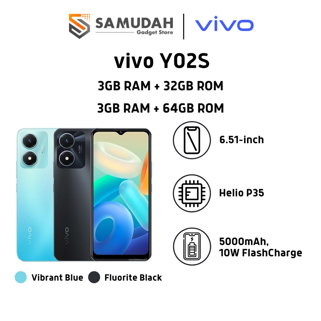 Vivo Y02S Vibrant Blue | Fluorite Black (3GB + 32GB) (3GB + 64GB ...