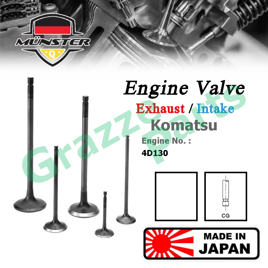 (4pc) Münster Engine Valve Exhaust (49.0mm) / Intake Inlet (53.0mm) for Komatsu Excavator Tractor 8.5 8V 4D130 (S-Key)