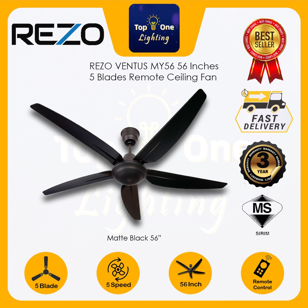 REZO VENTUS MY56 56'' 5 SPEED MATTE BLACK AC MOTOR Remote Control