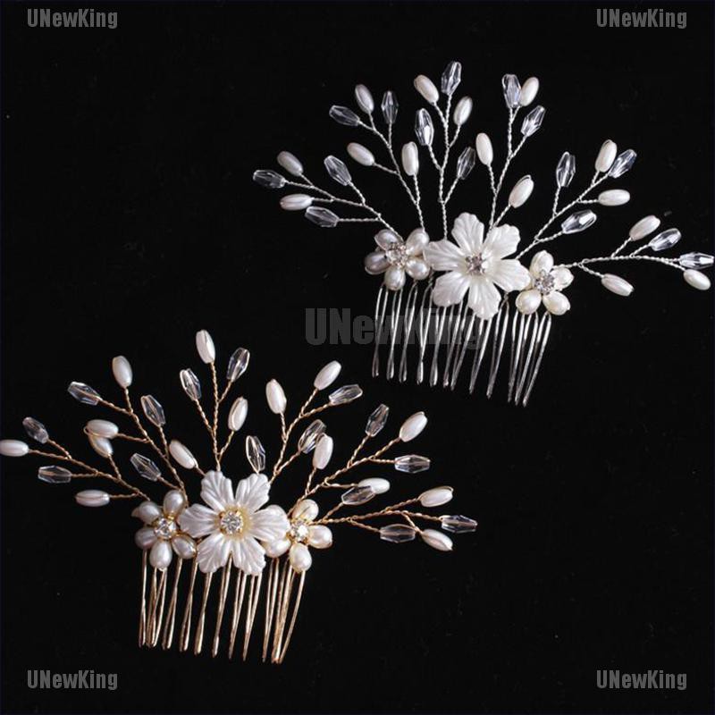 Unewking Wedding Rhinestone Pearl Hair Combs Bridal Accessories
