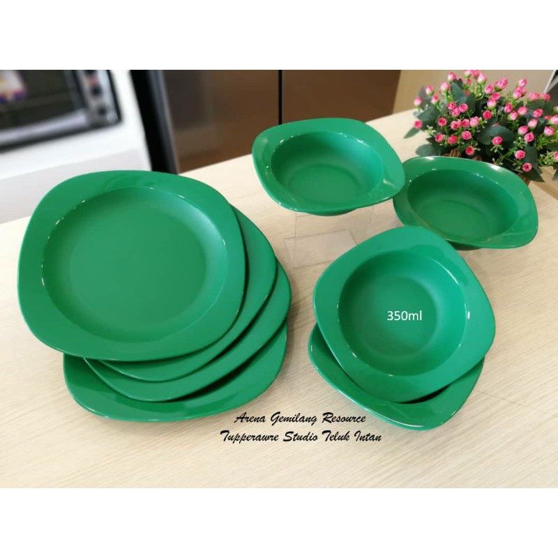 [TUPPERWARE] Emerald plates and bowls 350ml Mugs pinggan mangkuk cawan hijau
