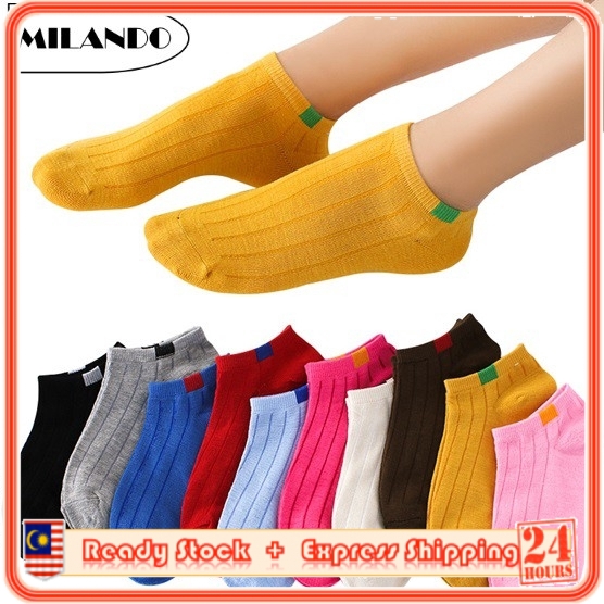 (5 Pairs) MILANDO Unisex Low Ankle Sport Cotton Socks Women Ladies Socks Sock (Type 1)