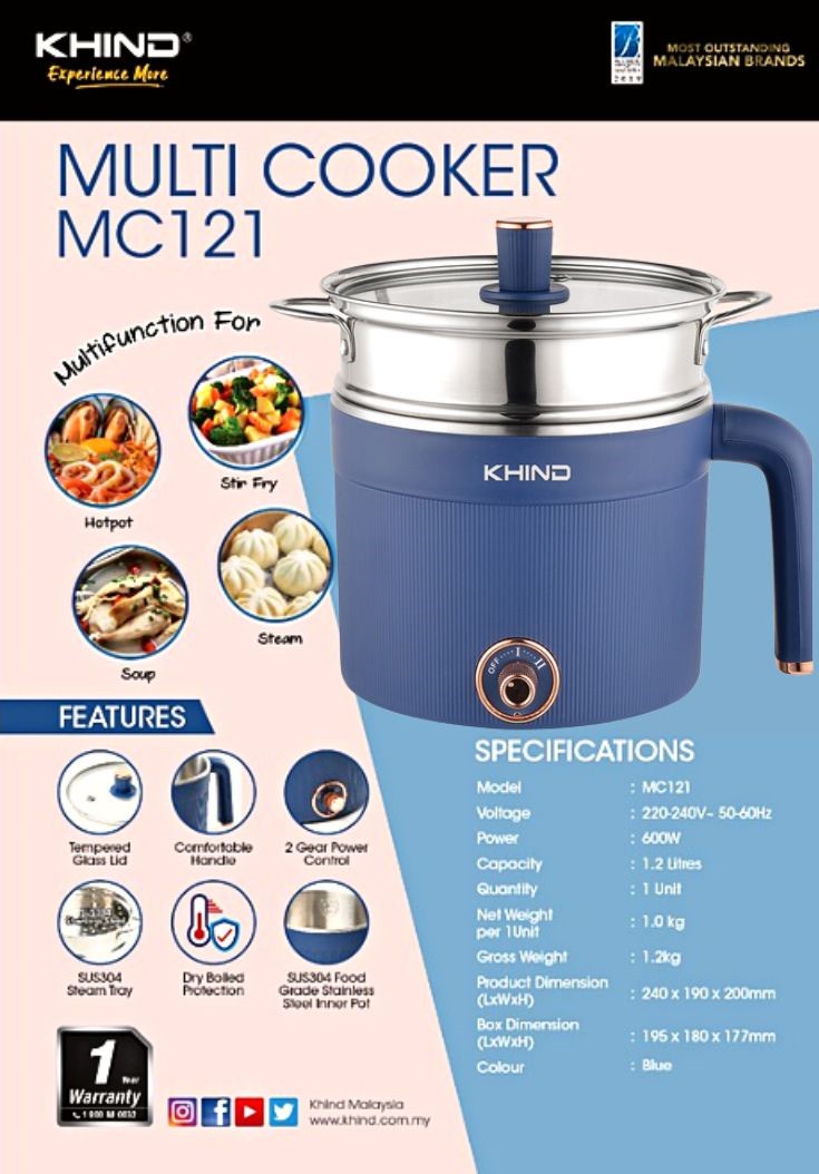 Khind Multi Cooker (1.2L) MC121 Shopee Malaysia