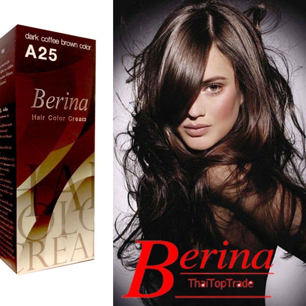 Berina hair color permanent cream hair dye dark coffee brown A25 | Shopee  Malaysia