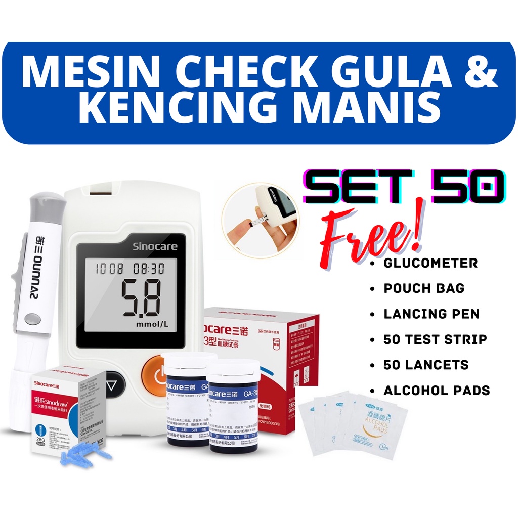 Ready Stock Mesin Check Gula Kencing Manis Mesin Check Gula Glucometer