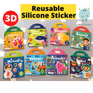 Reusable 3D First Jelly Sticker Book for Kids 100% Safe No Adhesive Animal Dinosaur Vehicle Space Washable Sticker Book