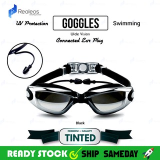 Realeos Anti Fog Myopia Prescription Power Corrective UV Tinted Lens Swimming Goggles Ear Plug In Built R338