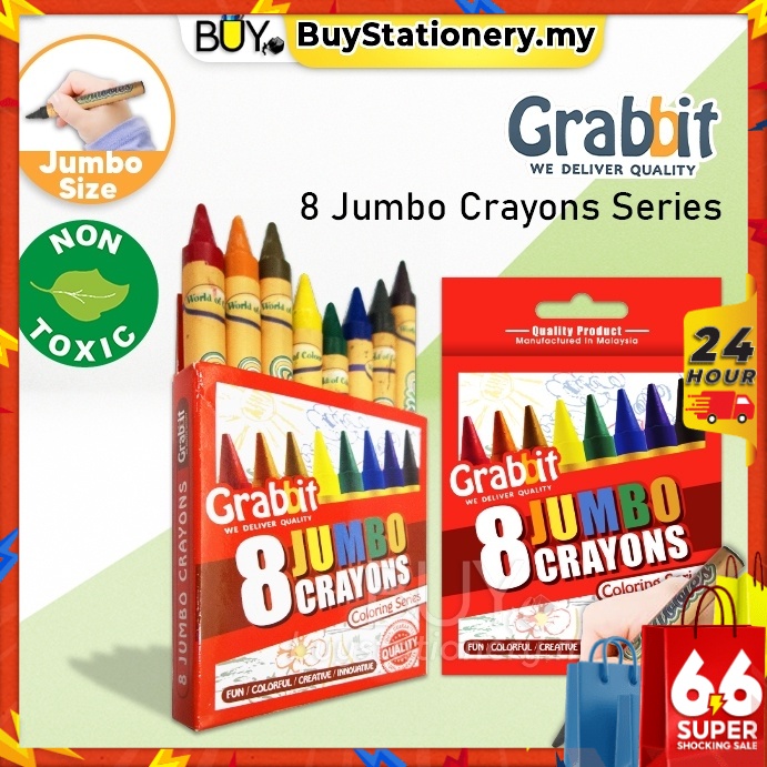 Grabbit Jumbo Crayon Non Toxic for Kids - (8s/Pcs) [Spend RM70 for Free Gift] Oil Pastel Colouring Krayon Art Craft