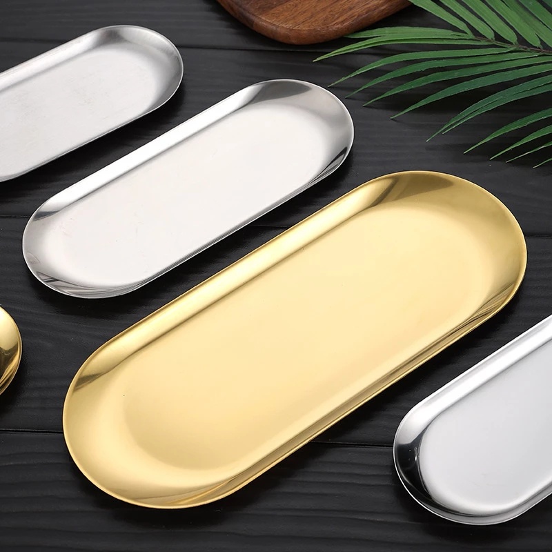 Nordic Style Gold Silver Stainless Steel Dessert Dining Plate / Nut Cake Fruit Plate Towel Tray / Snack Western Steak Dishes / Kitchen Utensils Gadget Accessories